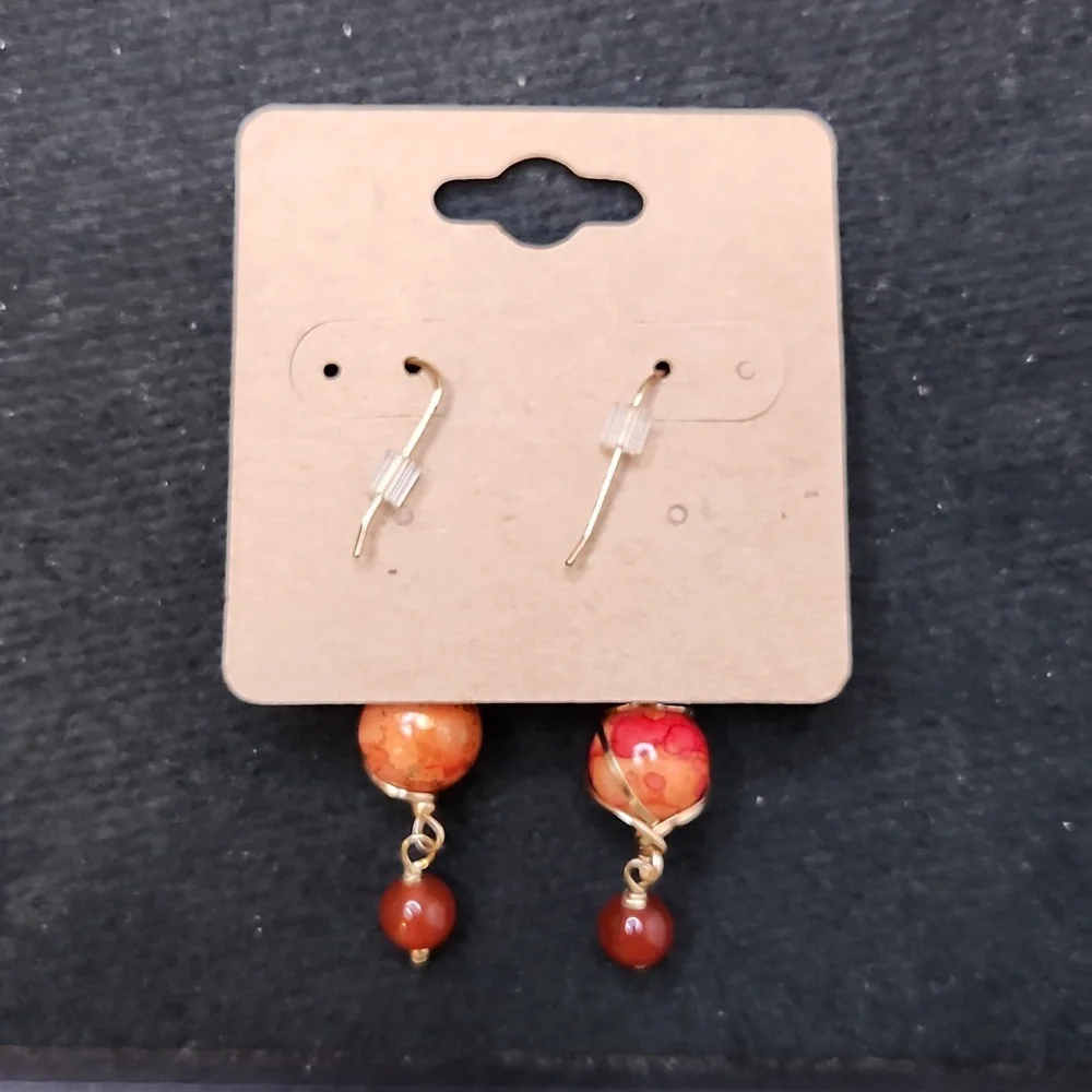 Fashion Jewelry Red and Gold Dangle Earrings - Picture 2 of 2